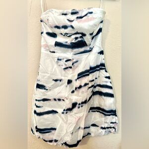 A|X ARMANI EXCHANGE TIE DYE PRINT STRAPLESS MINI DRESS